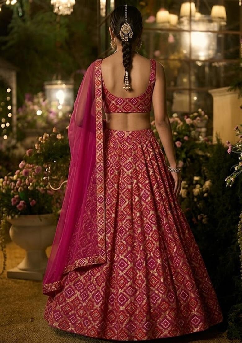 Rani Pink Jacquard Georgette Lehenga Set - Indya
