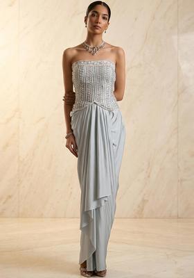 Grey Embroidered Handwork Fusion Set