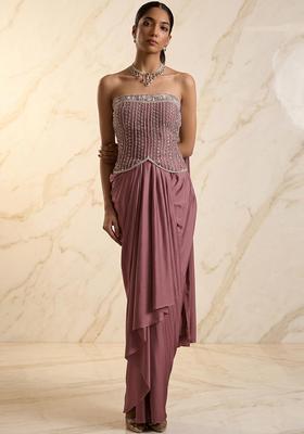 Mauve Embroidered Handwork Fusion Set