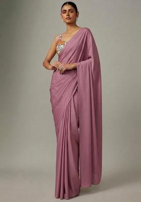 Pink Printed Crepe Pre Draped Saree Set