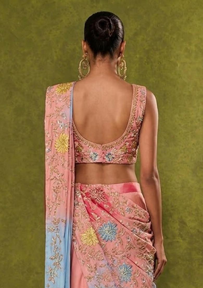 Light Pink Embroidered Crepe Lehenga Set - Indya