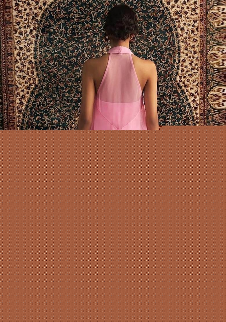 Pink Embroidered Handwork Fusion Set - Indya