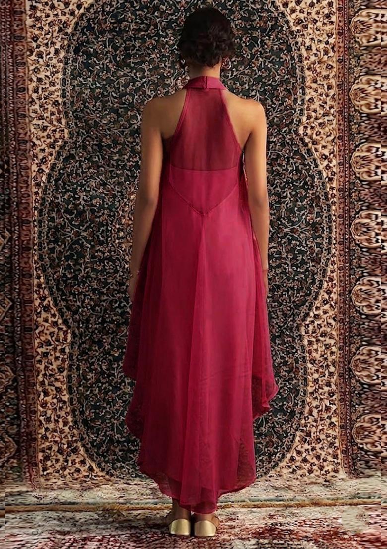Rani Pink Embroidered Handwork Fusion Set - Indya