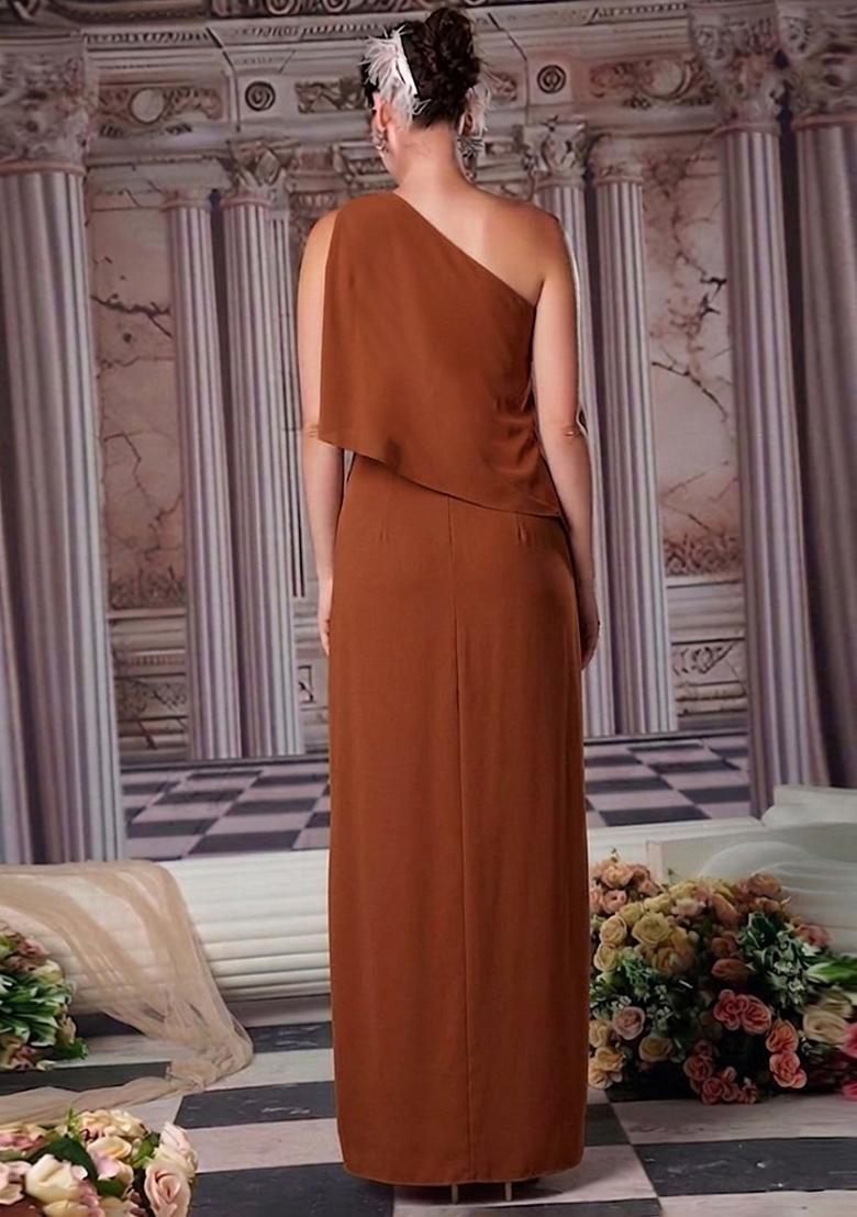 Brown Embroidered Handwork Fusion Set - Indya