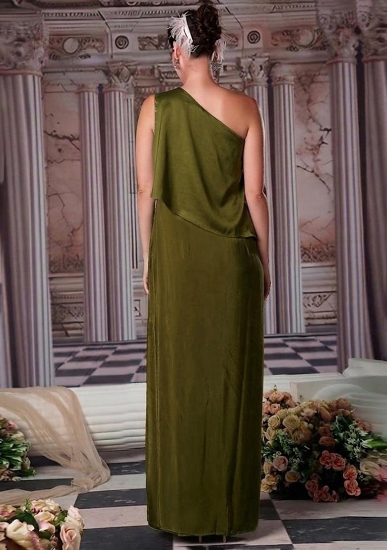 Forest Green Embroidered Handwork Fusion Set - Indya
