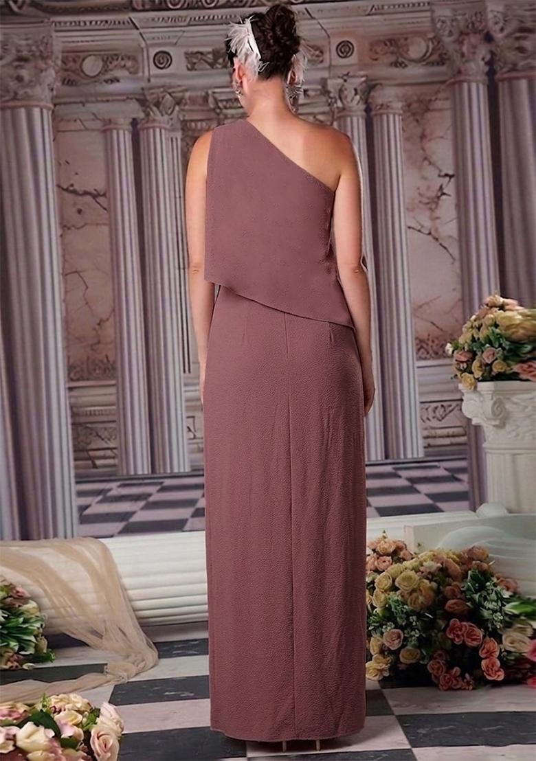 Mauve Embroidered Handwork Fusion Set - Indya