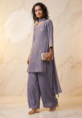 Sage Purple Embroidered Handwork Kurta Set