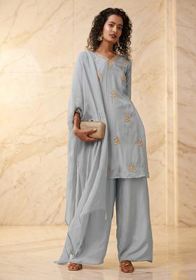 Powder Blue Embroidered Handwork Kurta Set
