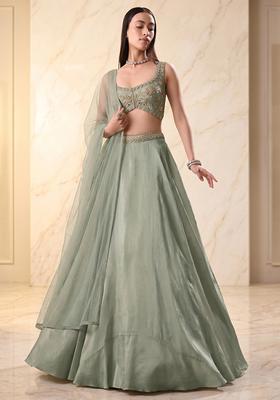 Grey Embroidered Handwork Lehenga Set