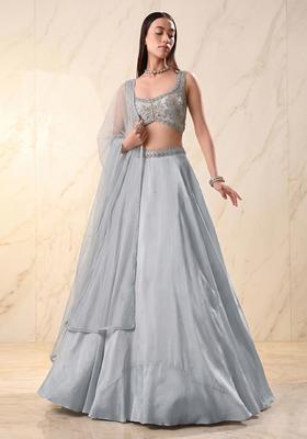 Powder Blue Embroidered Handwork Lehenga Set
