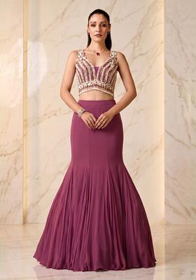 Magenta Pink Embroidered Handwork Lehenga Set
