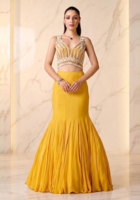 Yellow Embroidered Handwork Lehenga Set