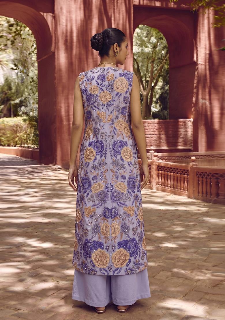 Lavender Printed Chinon Fusion Set - Indya