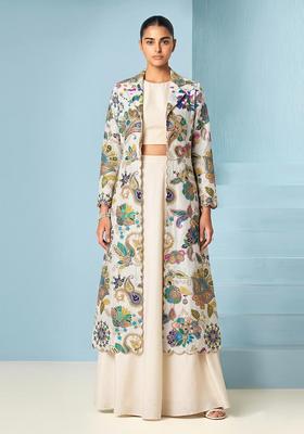 Cream Embroidered Organza Fusion Set