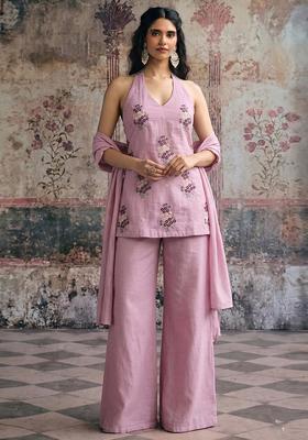 Dusty Pink Embroidered Chanderi Sharara Set