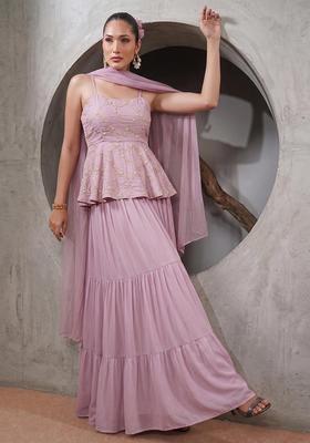 Dusty Pink Embroidered Chanderi Sharara Set