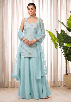 Powder Blue Chanderi Sharara Set