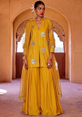 Turmeric Yellow Tissue Sharara Set