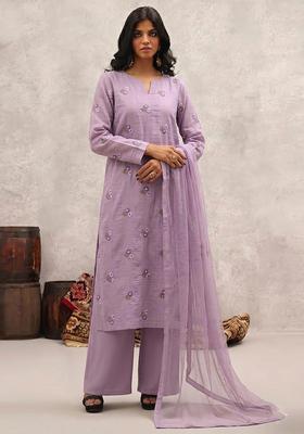 Lavender Embroidered Chanderi Kurta Set