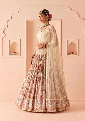Ivory Printed Organza Lehenga Set