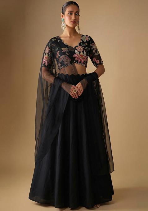 Black Embroidered Lehenga Set