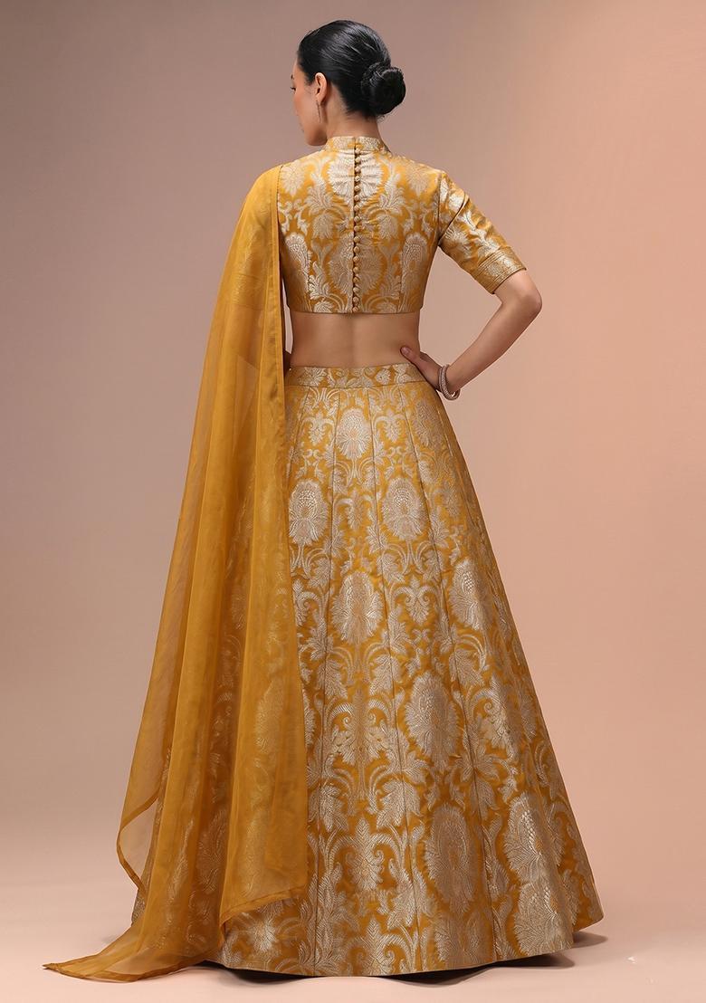 Mustard Silk Blend Lehenga Set - Indya