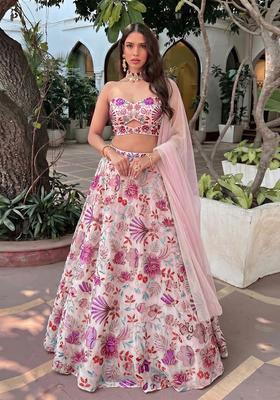 Ivory Printed Organza Lehenga Set