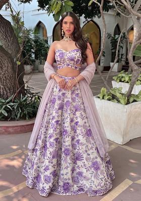 Lavender Printed Organza Lehenga Set