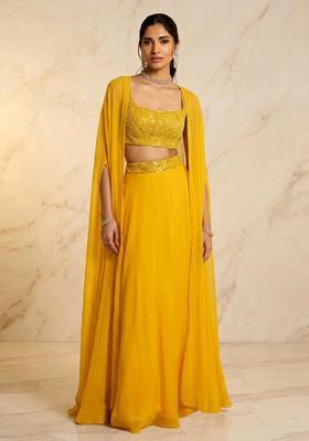 Mustard Embroidered Handwork Lehenga Set