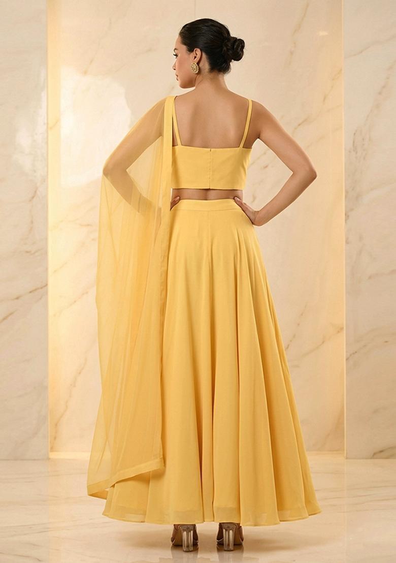 Yellow Embroidered Handwork Lehenga Set - Indya