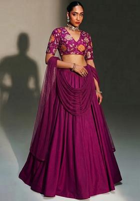 Byzantium Purple Printed Organza Lehenga Set