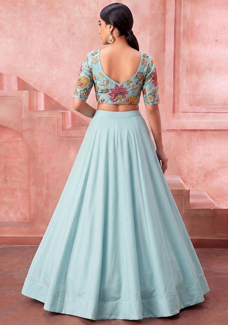 Powder Blue Organza Lehenga Set - Indya