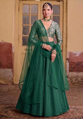 Hunter Green Brocade Lehenga Set