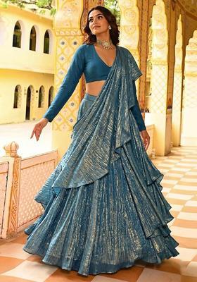 Blue Solid Georgette Lehenga Set