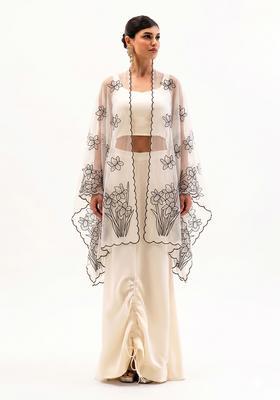 White Embroidered Organza Fusion Set