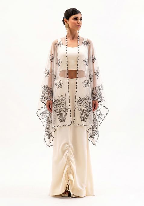 White Embroidered Organza Fusion Set