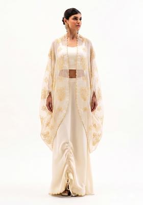 Yellow Embroidered Organza Fusion Set