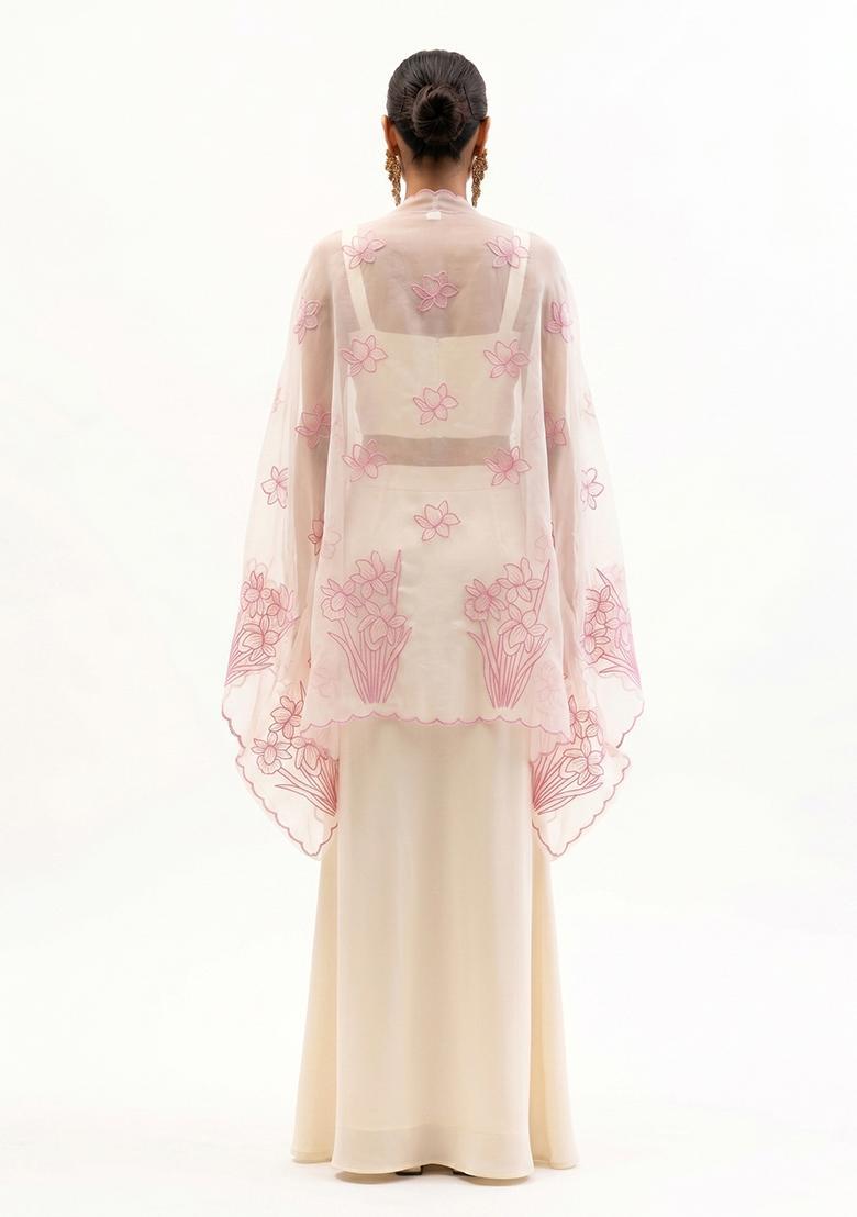 Pink Embroidered Organza Fusion Set - Indya