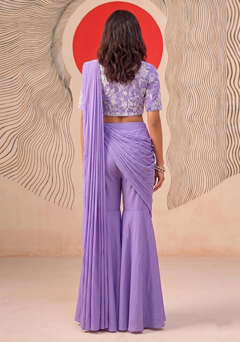 Lavender Embroidered Chanderi Fusion Set - Indya