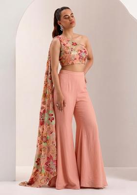 Peach Printed Organza Fusion Set