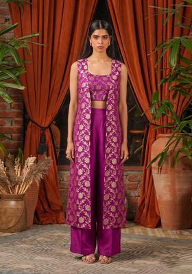 Pink Embroidered Silk Blend Fusion Set