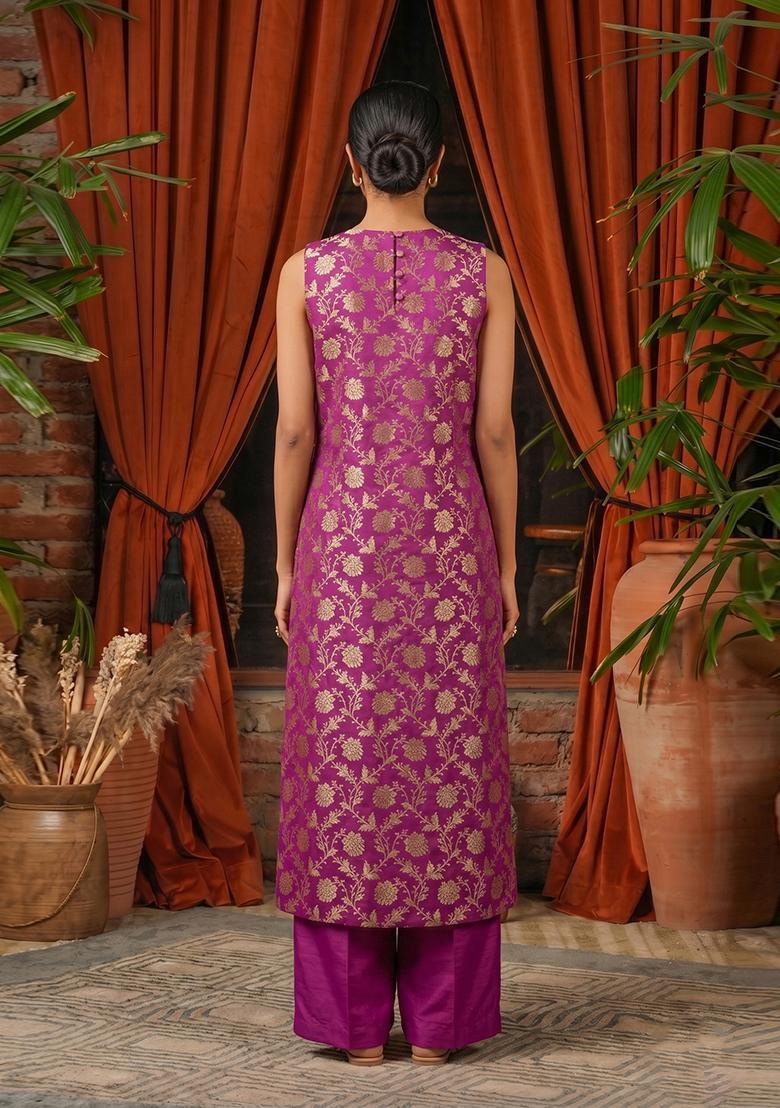 Pink Embroidered Silk Blend Fusion Set - Indya