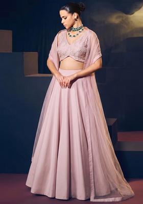 Soft Pink Embroidered Chanderi Lehenga Set