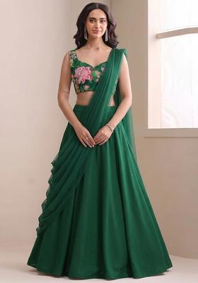 Emerald Green Sequin Tissue Lehenga Set