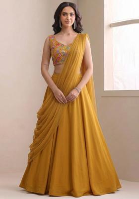 Mustard Sequin Crepe Lehenga Set