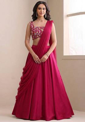 Hot Pink Sequin Crepe Lehenga Set