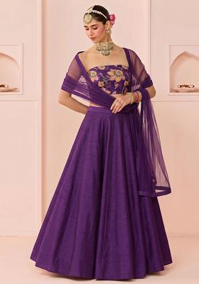 Purple Printed Organza Lehenga Set