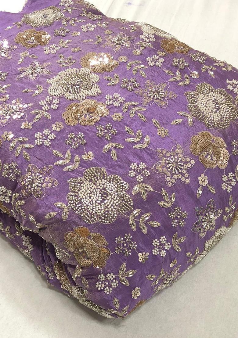 Purple Embroidered Georgette Pre Draped Saree Set - Indya