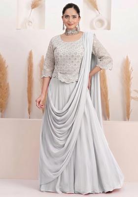Grey Sequin Georgette Lehenga Set
