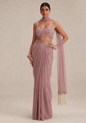 Mauve Embroidered Net Fusion Set